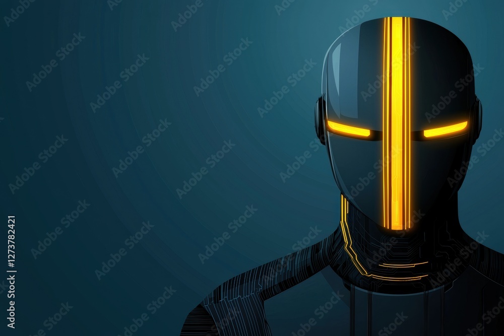 Poster futuristic silhouette of an ai robot with glowing elements and modern design