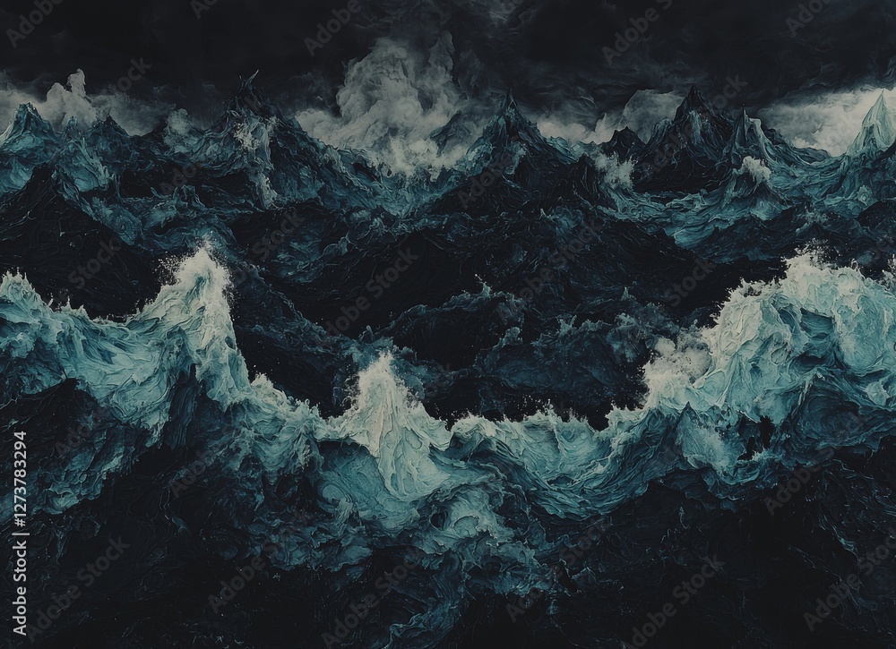 Aufkleber the image depicts flowing waves in shades of teal and turquoise set against a dark backdrop, evoking