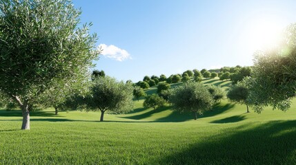 Naklejka premium Sunny Green Hillside Landscape