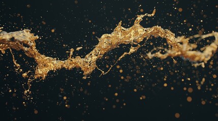 Obraz premium A dark backdrop serves as the dramatic setting for liquid gold to splash against, yielding a mesmerizing display that enthralls onlookers with its dazzling radiance and kinetic energy
