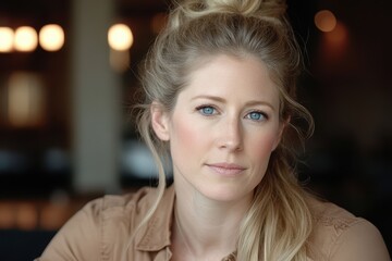 Portrait of a Young Woman with Blonde Hair and Blue Eyes