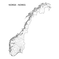 Fototapeta premium Geopolitical Vector Map of Norway (Norge - Noreg) with Municipalities (Kommuner - Kommunar) and Counties (Fylker - Fylke) Administrative Subdivisions as of 2025 - Norway