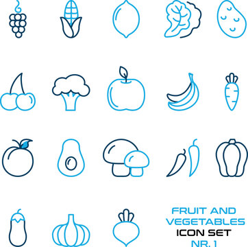 Obst und Gem&uuml;se, Vegetarisch, Vegan - Icon Set, Sammlung