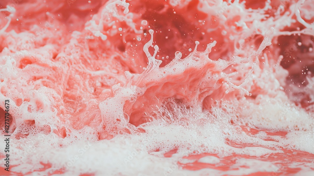 Poster the dynamic capture of a vibrant pink liquid in motion showcases its texture, highlighting fluidity 