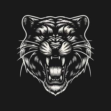 recommend clip art: fierce roar growling panther head  Tattoo engraving design