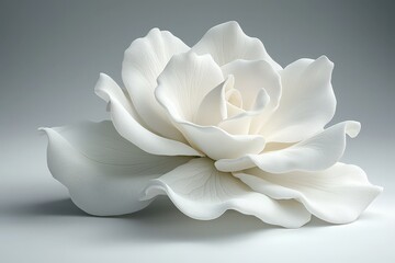 Striking white flower set against a soft gray background creating a stunning visual contrast