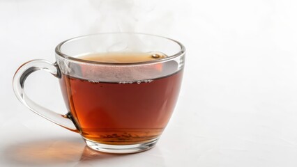 Hot Tea in Glass Mug on White Background
