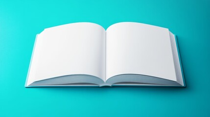 A mockup of an A4 blank white book cover lying flat and slightly open, with soft shadows and gentle lighting highlighting text and pictures, exuding minimalistic elegance and luxury