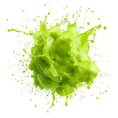 A green blob of paint with green splatters
