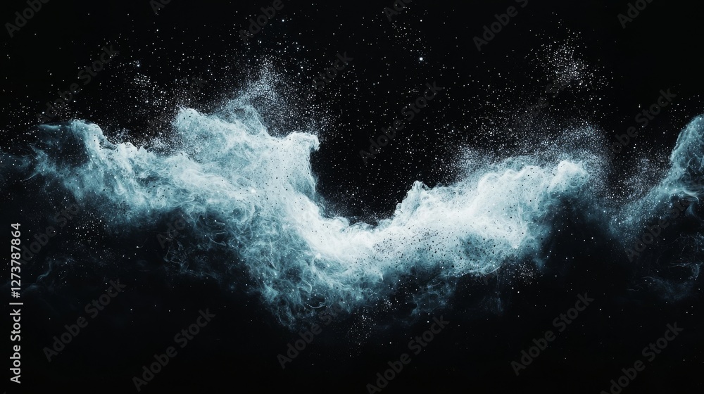 Poster a flowing pattern of intermingled blue and silver curves evokes the image of waves, generating a smo