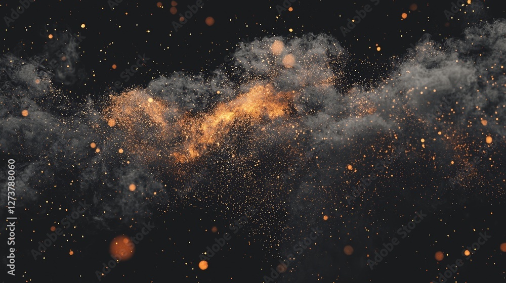Poster sparkling orange wave with particles and a dreamy bokeh effect