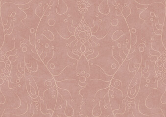 Hand-drawn abstract seamless ornament. Light semi transparent pale pink on a pale pink background. Paper texture. Digital artwork, A4. (pattern: p13-1a)