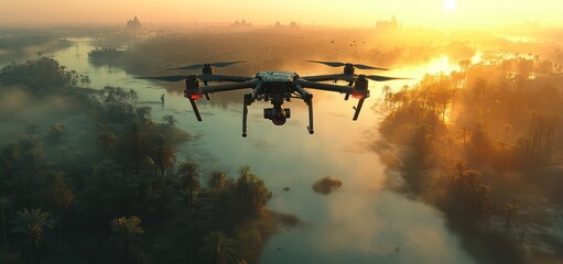 A nature reserve where rangers use AI-powered drones to monitor wildlife, blending conservation efforts with advanced technology for protection and research.