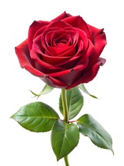Red rose flower. The photo features a fully bloomed red rose on a white background.