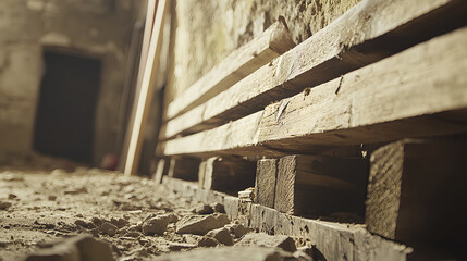 Obraz premium Renovation process abandoned building photography dusty environment ground level construction concept