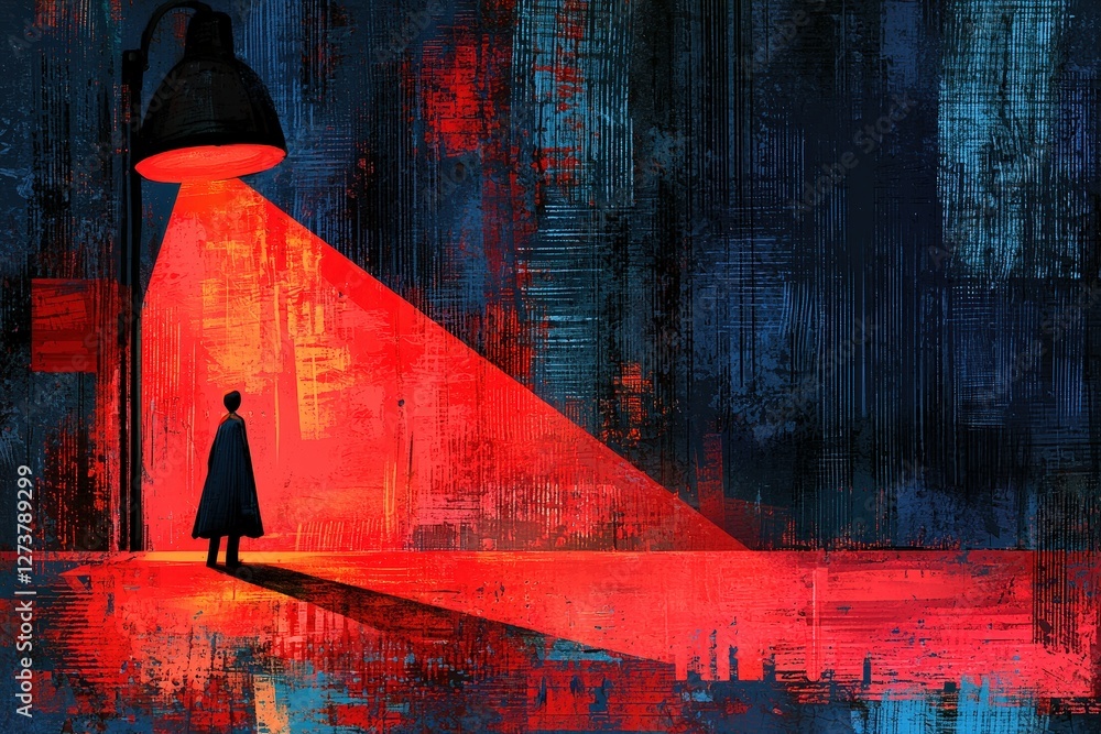 Poster a person standing in front of a vibrant red light creating a bold and edgy atmosphere