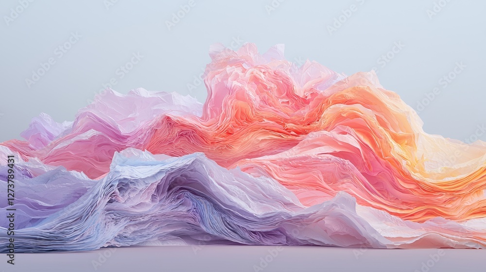 Poster a dynamic visual effect is created by wavy shapes in a blend of colors on an abstract background