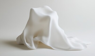A smooth, flowing white fabric draped artistically on a neutral background creating a serene atmosphere