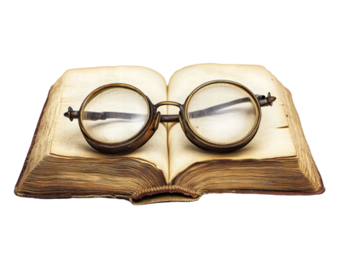 Isolated Antique Book with Glasses