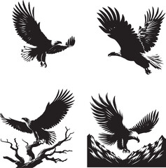 Eagle's Ascent in black and white silhouette assets in vector farm 