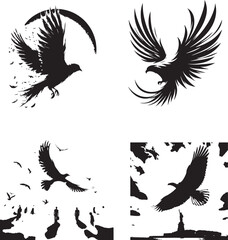 Flight of Freedom. illustration in black and white silhouette assets in vector farm 