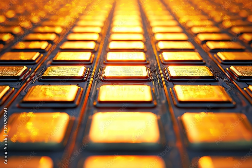 Poster an illustrative abstract of a future-oriented electronic computer circuit board showcasing a digital