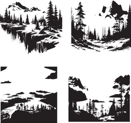  Frozen Wilderness illustration in black and white silhouette assets in vector farm  © Umar