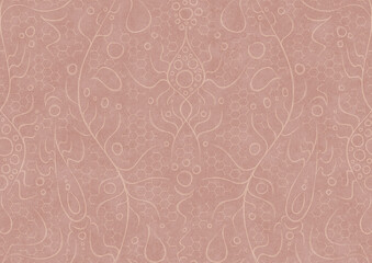 Hand-drawn abstract seamless ornament. Light semi transparent pale pink on a pale pink background. Paper texture. Digital artwork, A4. (pattern: p13-2a)