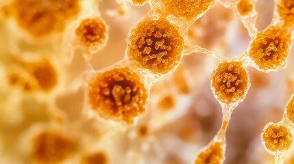 A close-up of amyloid plaques in the brain, showcasing deposits on nerve cells. Featuring Alzheimer's disease research