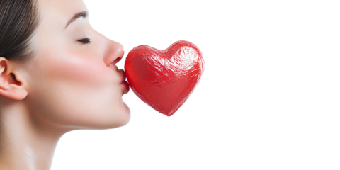 young woman with red heart