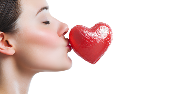 young woman with red heart