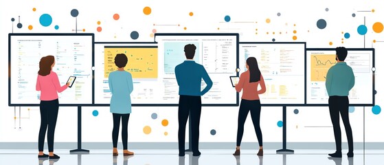 Project retrospective meetings, team collaboration and reflection, workflow improvement, interactive meeting boards, dynamic team environment, 8K clarity
