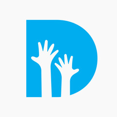 Initial Letter D Charity Logo Design Concept With Two Hand Symbol