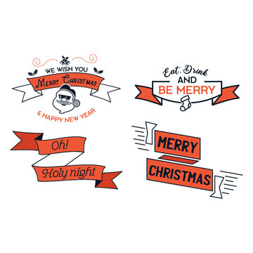 Christmas colorful t-shirt print Designs set with quotes - Eat, drink and be merry . Merry Christmas badge isolated on white. Happy holidays stock design