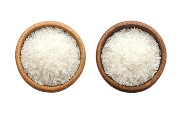 Rice in wooden bowl Isolated on white background.