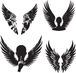 Silent Wings illustrations rations in black and white silhouette assets in vector farm 