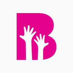 Initial Letter B Charity Logo Design Concept With Two Hand Symbol