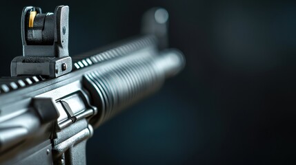 Fototapeta premium Close-up of a Military Rifle Against a Dark Background