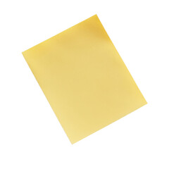 Yellow sticky note with blank surface isolated on transparent background