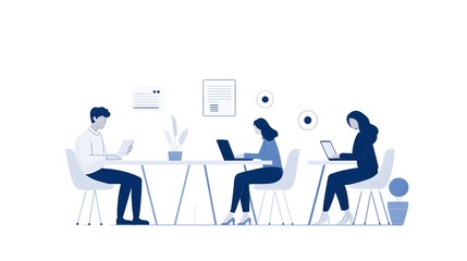 Group of coworkers collaborating in a modern office space during the day