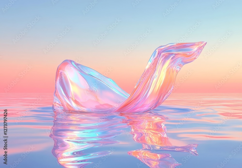 Poster abstract grainy 3d render holographic chromatic iridescent wave in motion with a colorful background