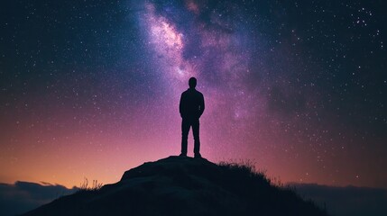 Fototapeta premium Silhouette of a Man Contemplating the Milky Way