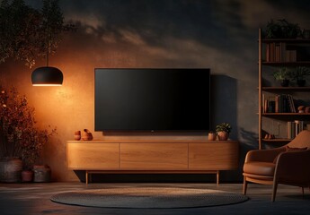 Modern Living Room with Television and Stylish Wood Furniture