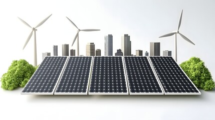 Sustainable Urban Skyline with Wind Turbines and Solar Panels   Renewable Energy Revolution in a Clean Green and Eco Friendly Future City