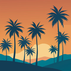 Cluster of palm trees forming a dense tropical canopy. 