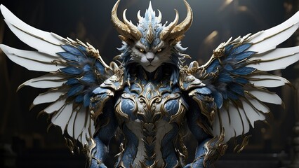 Fototapeta premium Regal Mythical Creature in Ornate Armor with Intricate Details in a Fantasy Style