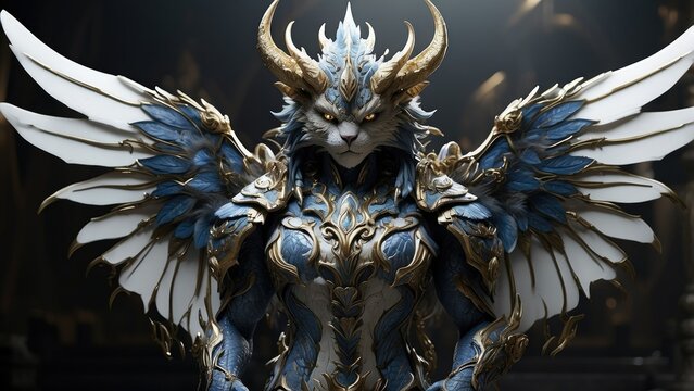 Regal Mythical Creature in Ornate Armor with Intricate Details in a Fantasy Style