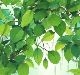 Naklejka premium Illlustration of green environment with fresh leaves.