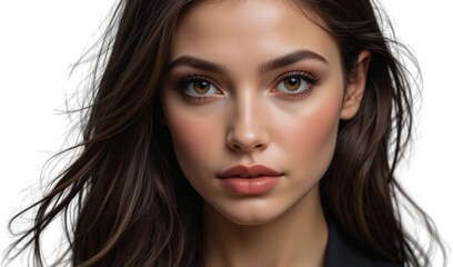 Obraz premium Stunning Brunette Woman Portrait Closeup Face Brown Eyes Wavy Hair
