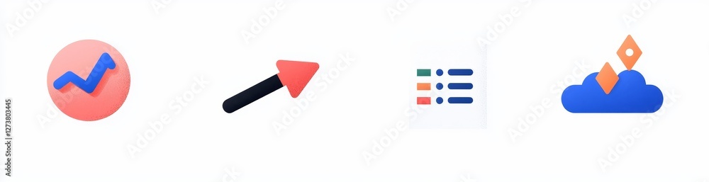 Poster an icon set has been created to represent big data, featuring modern illustrations of databases, dat